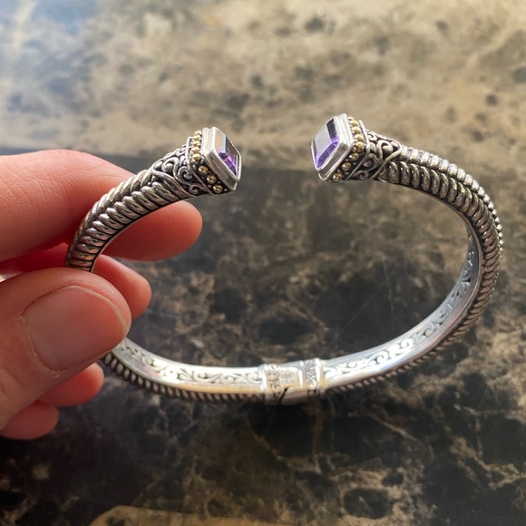 Samuel Benham Sterling Silver & 18K Gold with Amethyst Hinged Cuff Bracelet - Picture 7 of 16